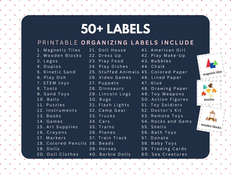 List of Life's Lists playroom/toy room labels that can also be used as classroom labels.