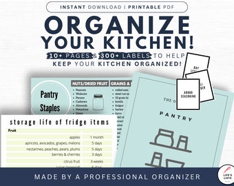 Kitchen Organizing Bundle | Recipe Tracker | Meal Planning | Spice and Pantry Aesthetic Labels | Printable Planner Pack | Instant Download