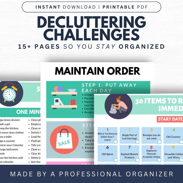 30 Day Challenge For Organization | Printable Planner | Home Organization Challenges | Printable | Life's Lists