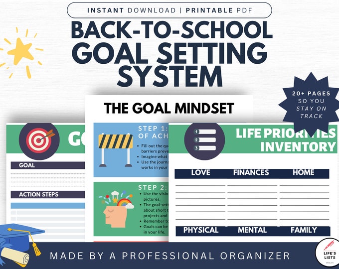 The Complete Back to School Goal Planning System  | Goal Planner | Bucket List | Printable Planner Pages | Downloadable