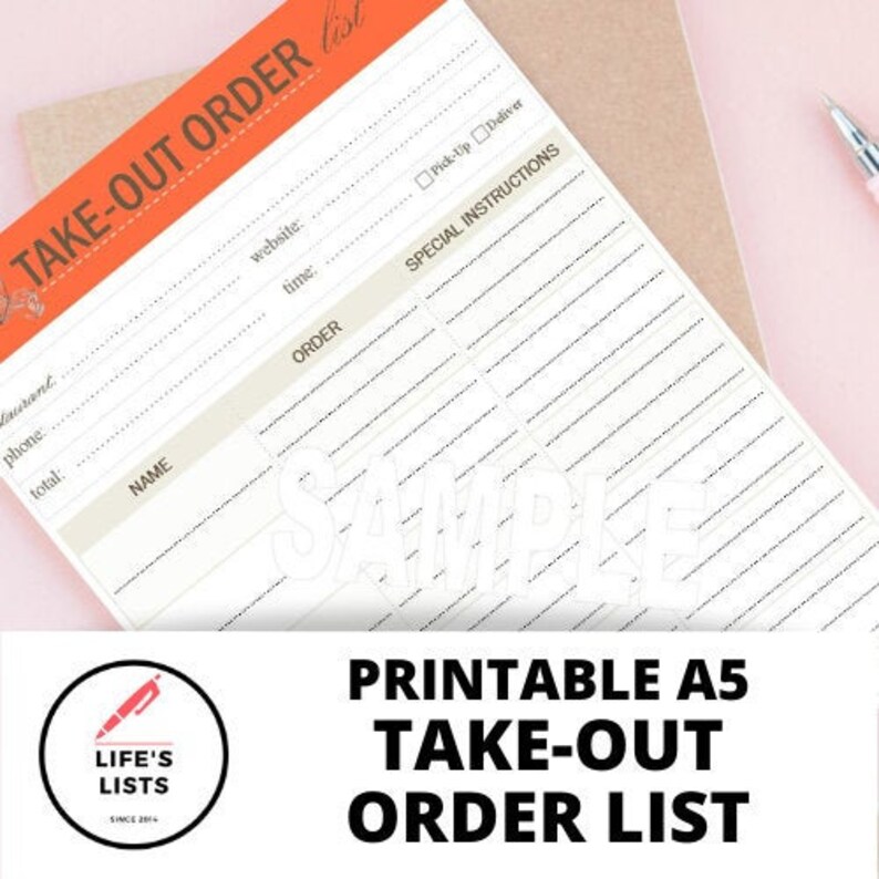Takeout Order List Takeout Template Planner Page Etsy Canada