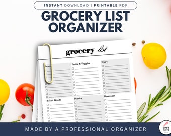 Minimalist Grocery Organizer | Printable Budget DIY Grocery Tracker | Black and White | Printable | Digital Download | Life's Lists