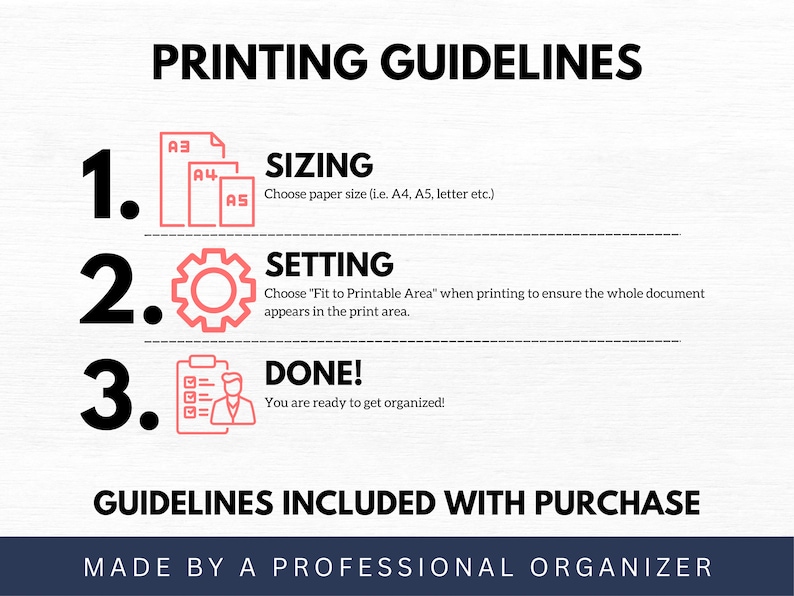 Printing guidelines for sizing, choosing printable areas and printing templates.