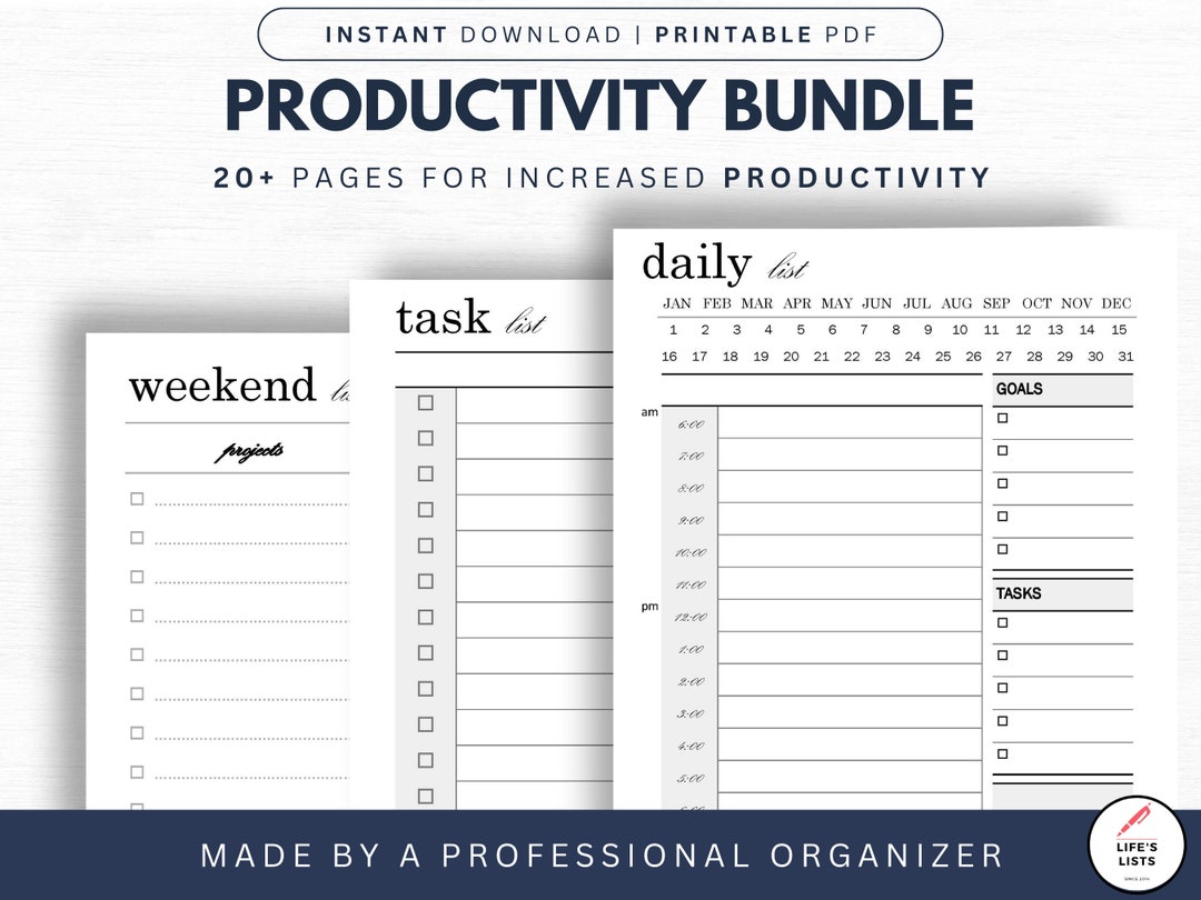 Productivity Planner Pages Half Page/a5, Printable Pack Including ...