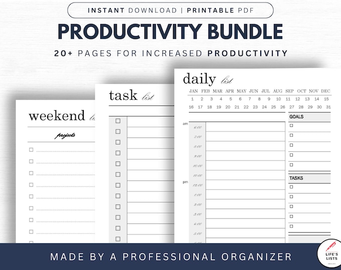 Productivity Planner Pages Half Page/A5, Printable Pack including: Project Planner To Do Lists, Goal, Idea & Password Lists INSTANT DOWNLOAD