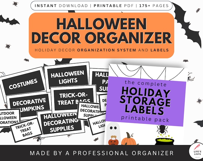Halloween Decor Labels Pack | Decoration Storage Labels | Instant Download | Black & White Printable Labels