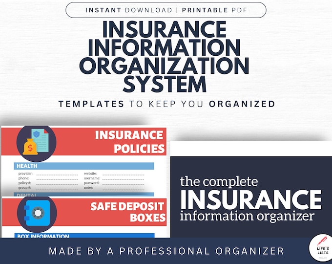 Insurance Information Organizer | Insurance Templates | Insurance Binder | Printables | Life's Lists