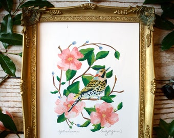 Yellowhammer Art Print, Nordflitzer Malerei, Alabama State Bird Kunstwerk, Camelia Blumen Wandkunst, 10x6, 5x7, 8x10 Zoll