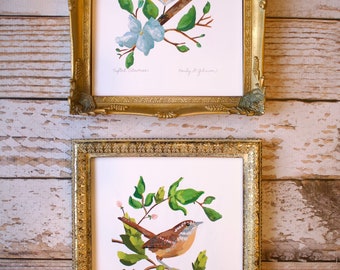 YOU PICK | 2 Bird Art Prints | Bird Wall Art |  Bird Home Decor | Backyard Birds Paintings | Garden Birds Artwork