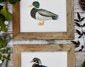 2 DUCK Prints - Mallard and Wood Duck Art Print, Waterfowl Art, Duck Painting, Duck Hunting - 8x10 inches