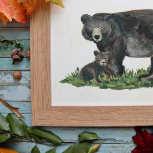 Black Bear Art Print | Bear and Cub Artwork | Momma and Baby Bear Painting | Cabin Wall Decor