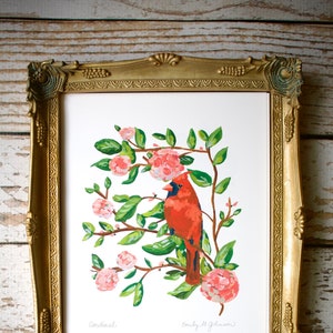 Cardinal Art Print, Red bird painting, Redbird Wall Art, Bird Lover, Bird Watchers - 4x6, 5x7, 8x10, 11x14 inches