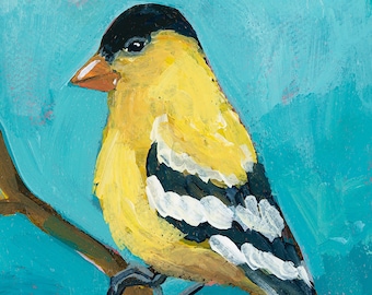 Chardonneret oiseau Art Print | Peinture de pinson doré | Impression d’œuvres d’art d’oiseau pinson jaune | Art mural oiseaux