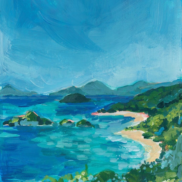 St. John Trunk Bay Painting | Island Landscape Art Print | St. Thomas Beach Artwork | Bahamas Wall Art | Virgin Islands | USVI
