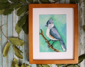 Impression d’art mésange touffue | Peinture d’oiseau de mésange | Impression d’œuvres d’art d’oiseaux de jardin | Art mural oiseau