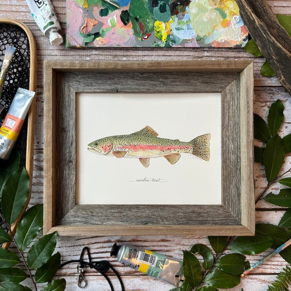 TRUITE arc-en-ciel, poisson, poisson d'eau douce, peinture de poisson, peinture de truite, pêche à la mouche, 8 x 10, 11 x 14, impression d'art