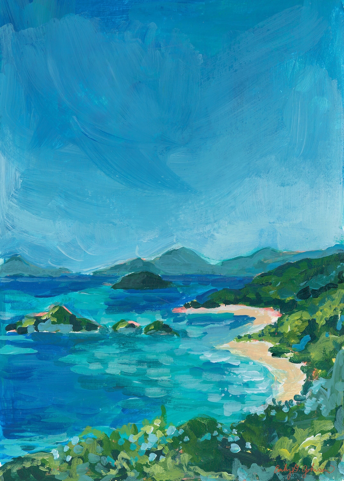 St. John Trunk Bay Painting Island Landscape Art Print St. Thomas Beach ...