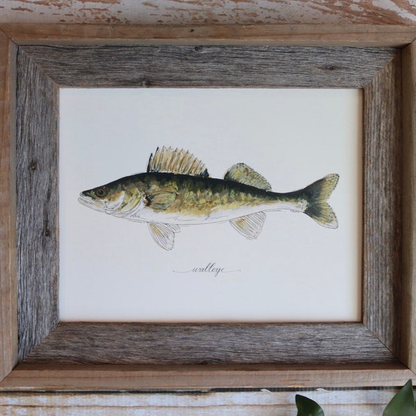 WALLEYE, Yellow Pike, Fishing, Freshwater Fish, Lake, Fisherman, Father's Day, Art Painting, Print , 8x10, 11x14