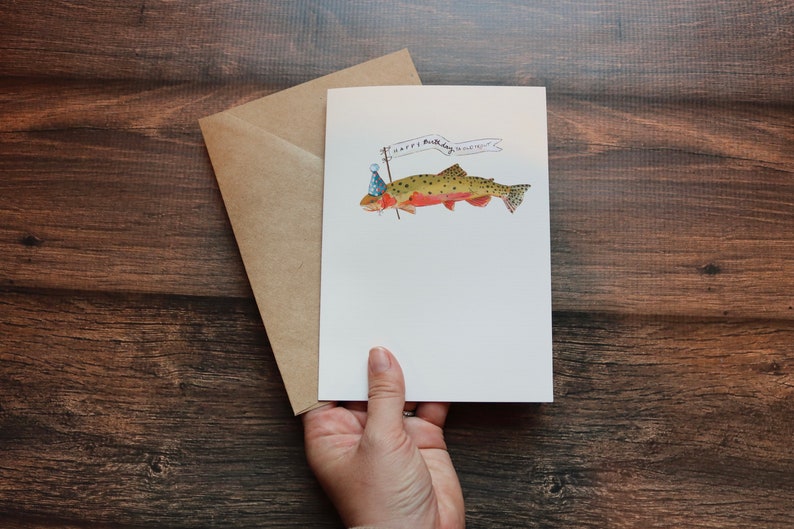 Old Trout Birthday Card Fly Fishing Guy Birthday Stationery Fisherman Card Gifts Man Fishing Notecard image 3