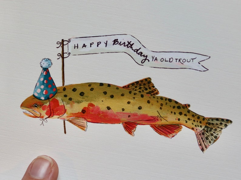 Old Trout Birthday Card Fly Fishing Guy Birthday Stationery Fisherman Card Gifts Man Fishing Notecard image 5