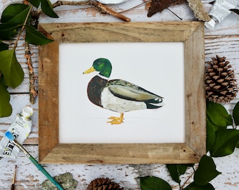 Mallard Duck Art Print, Drake Artwork, Waterfowl Art, Duck Painting, Duck Hunting - 8x10 inches