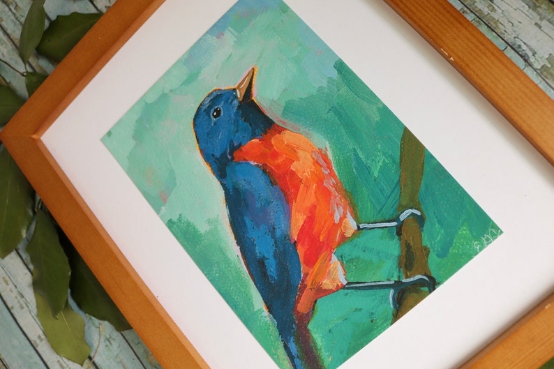 Bluebird Art Print Blue Bird Painting Backyard Birds Artwork Print Bird Wall Art image 7