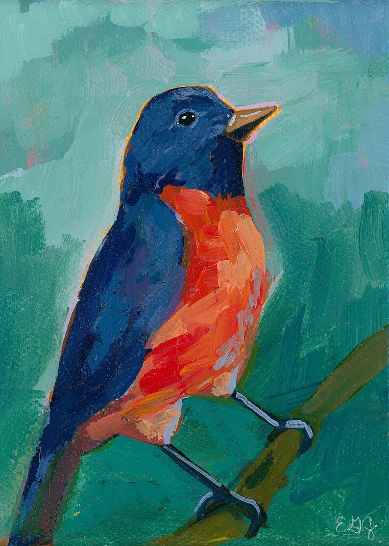 Bluebird Art Print Blue Bird Painting Backyard Birds Artwork Print Bird Wall Art image 2