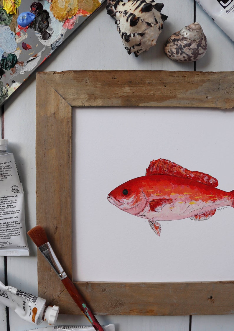 VERMILION SNAPPER, BEELINER, Fish Art Painting, Saltwater Fishing, Ocean Art, Deep Sea Fishing, art print image 6