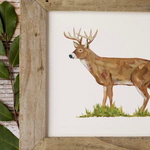 Whitetail Deer Art Print, Buck, Deer Hunting, Outdoors, Stag Art, Hunter artwork,  - 8x10 inches