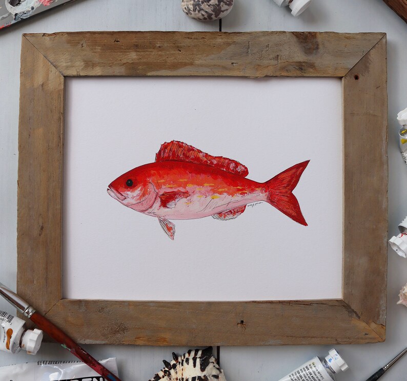 VERMILION SNAPPER, BEELINER, Fish Art Painting, Saltwater Fishing, Ocean Art, Deep Sea Fishing, art print image 1