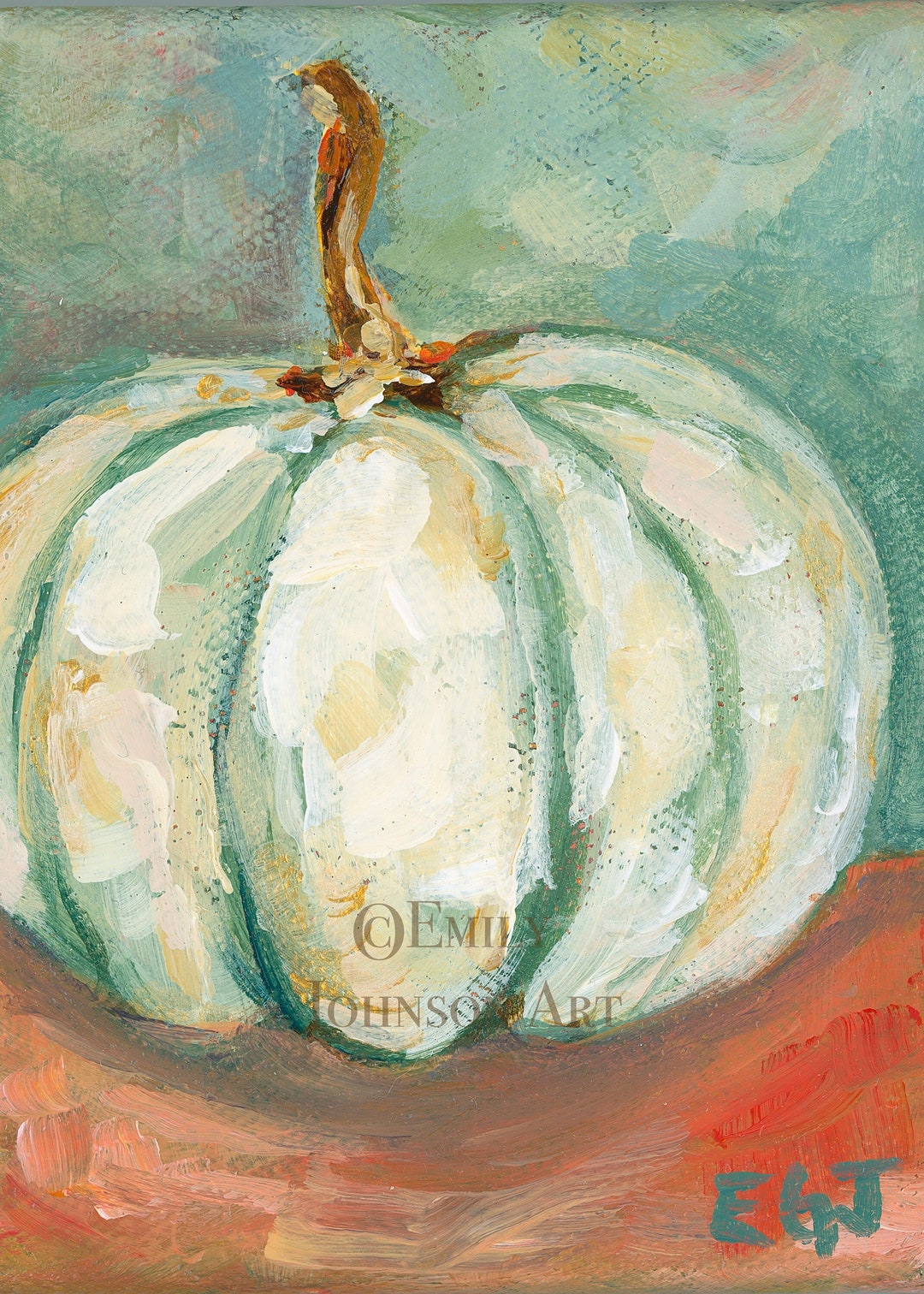 Aqua and White Pumpkin Art Print Fall Pumpkin Oil Painting Pumpkins ...