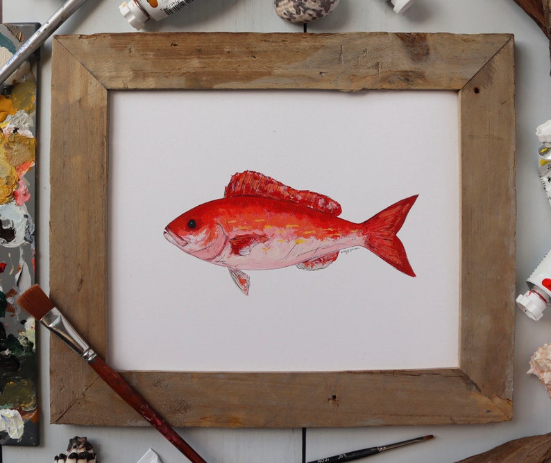 VERMILION SNAPPER, BEELINER, Fish Art Painting, Saltwater Fishing, Ocean Art, Deep Sea Fishing, art print image 4