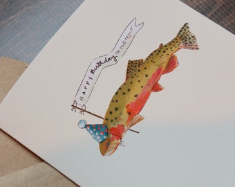 Old Trout Birthday Card | Fly Fishing Guy Birthday Stationery | Fisherman Card Gifts | Man Fishing Notecard