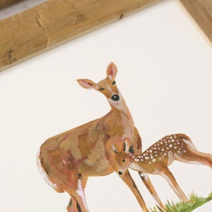 Whitetail Deer Art Print, Doe Painting, Deer Hunting, Outdoors, Mom and Baby Deer, Art, fawn artwork