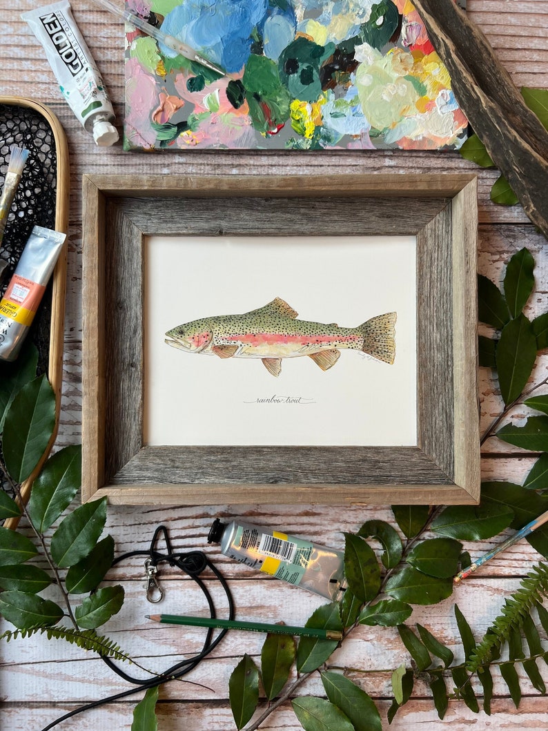 RAINBOW TROUT, Fish, Freshwater fish, fish painting, trout painting, fly fishing, 8x10, 11x14, art print image 1