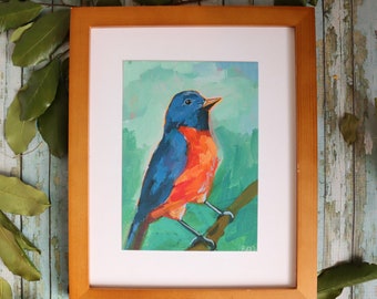 Impression d’art Bluebird | Peinture d’oiseau bleu | Impression d’œuvres d’art d’oiseaux d’arrière-cour | Art mural oiseau