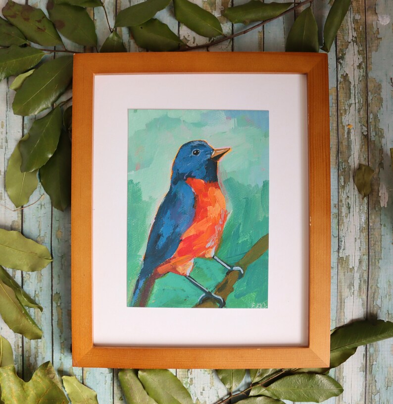 Bluebird Art Print Blue Bird Painting Backyard Birds Artwork Print Bird Wall Art image 1