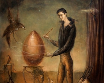 Vintage art, Surreal painting, Fantasy art, The Egg by female artist Leonora Carrington FINE ART PRINT, home decor, wall art gifts, posters