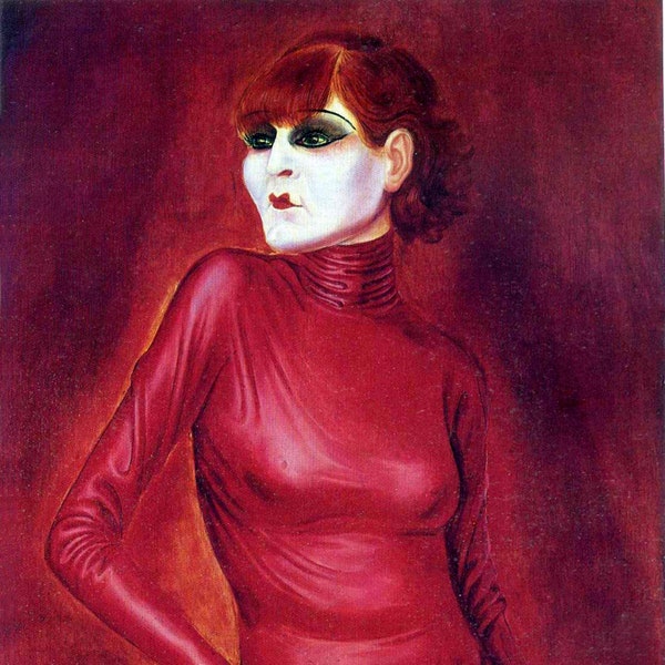 Vintage-Kunst, Frauengemälde, Expressionismus, Dame in Rot FINE ART PRINT von Gemälden von Otto Dix, Wandkunst, Wohnkultur, Kunstdrucke, Poster