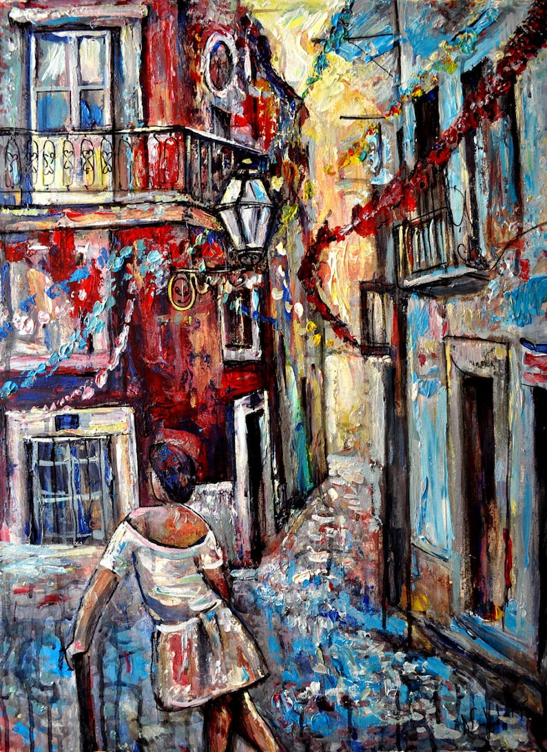 Lisbon Portugal Painting Cityscape Alfama Fest ORIGINAL ART Etsy