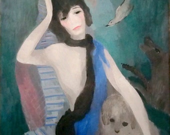 Vintage art, Woman painting, Lady with a dog and Bird Marie Laurencin FINE ART PRINT, French art, wall art, home decor, prints, art posters