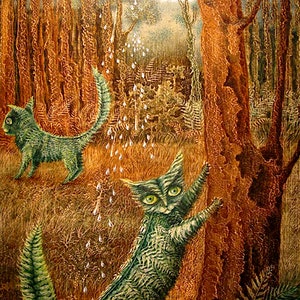 Vintage print, Cat painting, Fantasy art, Cats, The fern cat Mexican artist Remedios Varo ART PRINT, home decor, wall art, gifts, art poster