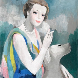 【絵画】マリー・ローランサン作　リトグラフ『犬を抱く女』 絵画】マリー・ローランサン作 リトグラフ『犬を抱く女