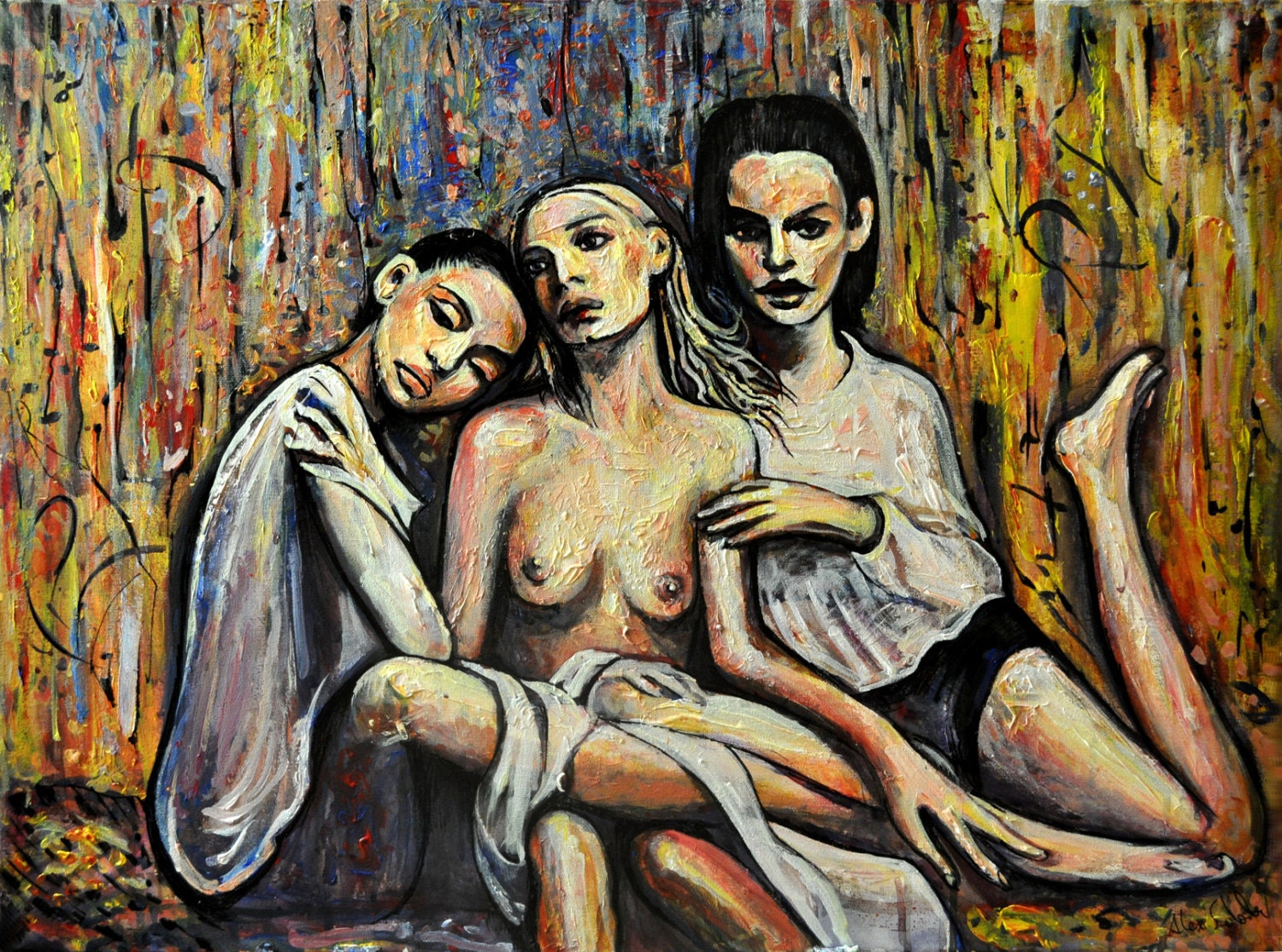 Abstract Nude Painting Erotic Women Art Three Graces of - Etsy Sweden