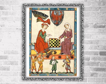 Medieval European art, Illuminated manuscripts, Antique art, Manesse codex, Chess play FINE ART PRINT, wall art, home decor, vintage posters