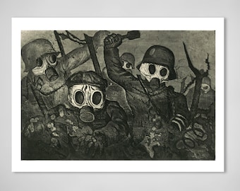 Vintage art, War drawing, Troops Advance under Gas, FINE ART PRINT, drawing by Otto Dix, wall art, home decor, vintage art print, art poster