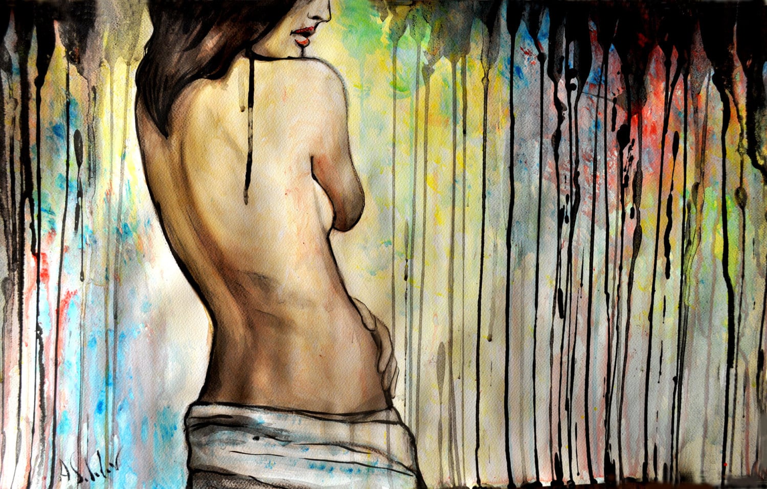 Watercolor Paintings Erotic Nude Art ORIGINAL After the