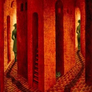 Vintage art, Surreal painting, Fantasy art, The farewell by Mexican artist Remedios Varo ART PRINT, home decor, wall art gifts, art posters