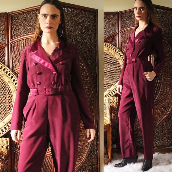 vintage 1970s 80s maroon jumpsuit / sophisticated