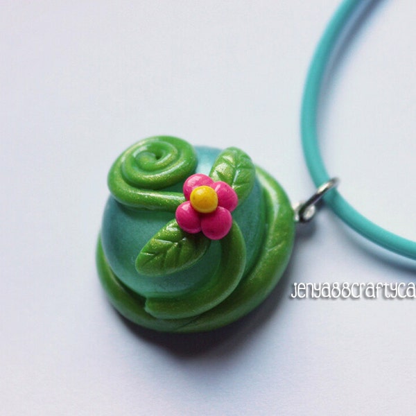 Kids Polymer Clay Green & Blue Easter Flower Necklace
